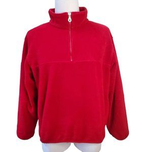 Lands' End Unisex Fleece Jacket L (42-44) Red 1/4 Zip Pockets Collared L/S